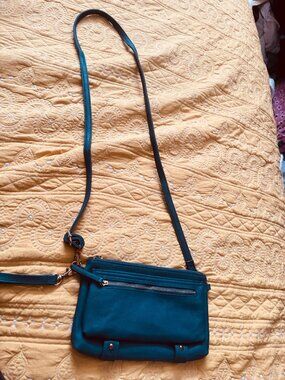 Kmart Teal Faux Leather Crossbody Bag - Multi-Pocket Utility Purse